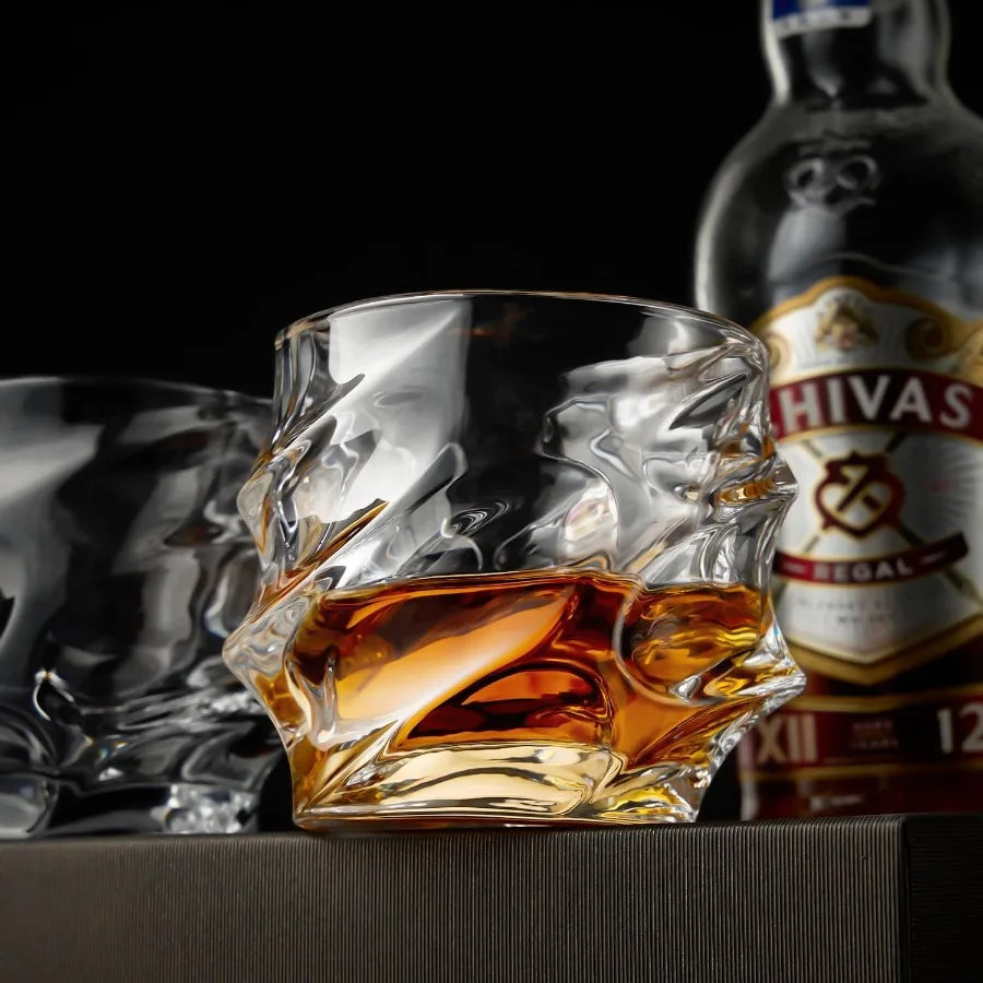 Hand Blown Crystal Whiskey Glasses Set of 4 Scotch Bourbon