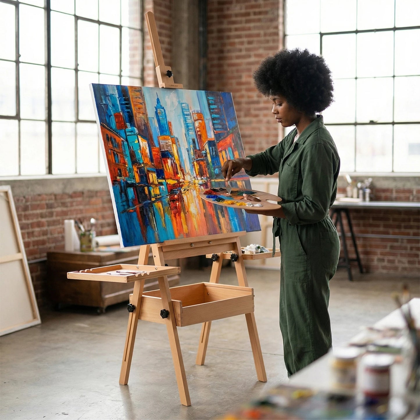 Large Wood H-Frame Easel W/ Storage Tray Adjustable Artist Easel Stand with Artist Storage Drawer for Painting and Display