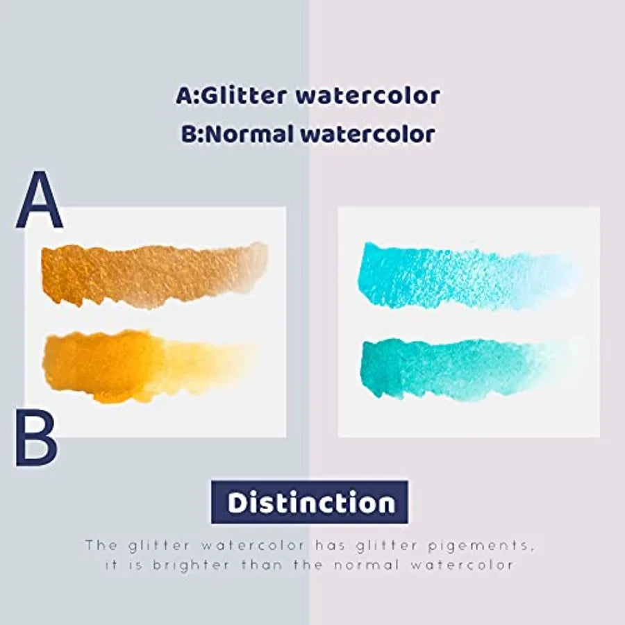 Watercolor Paint Artist Grade 24 Colors, Metallic Glitter Watercolor Paints Set Solid Cakes with Palette and Watercolor Journal
