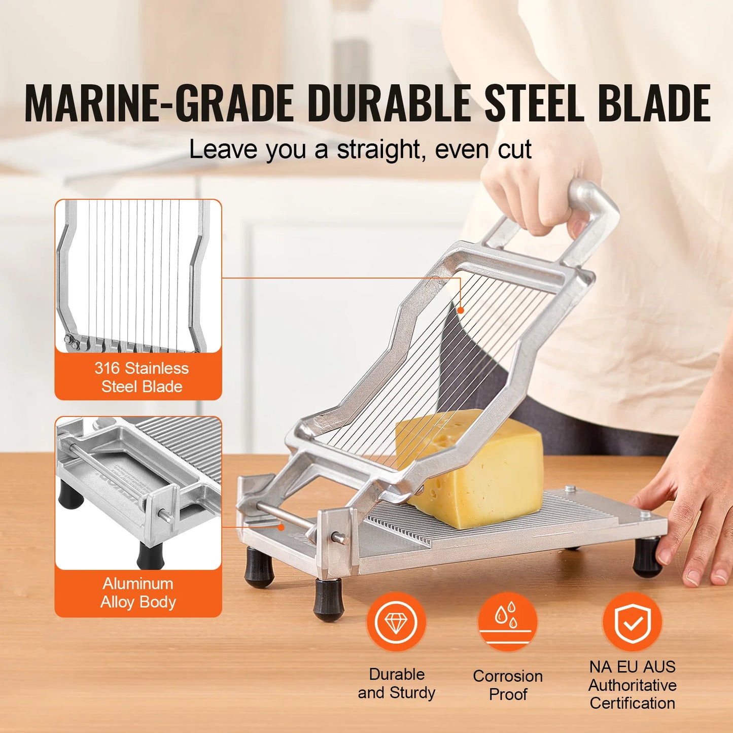 SucceBuy Cheese Cutter with Wire 0.39" & 0.78" Aluminum Alloy Commercial Cheese Slicer with 316 Stainless Steel Kitchen Cooking