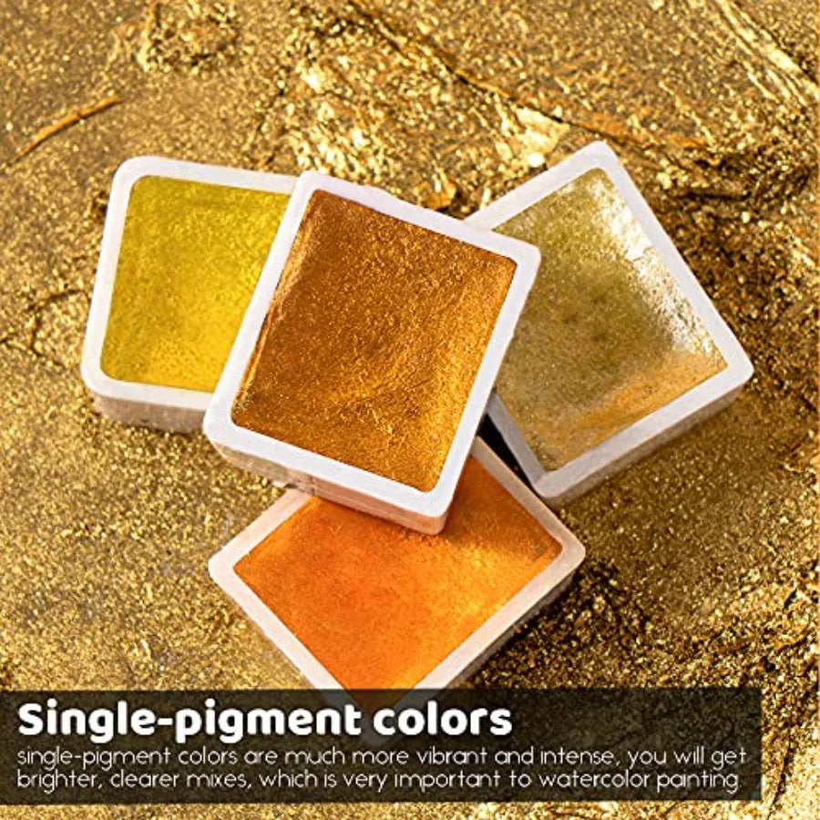 Watercolor Paint Artist Grade 24 Colors, Metallic Glitter Watercolor Paints Set Solid Cakes with Palette and Watercolor Journal