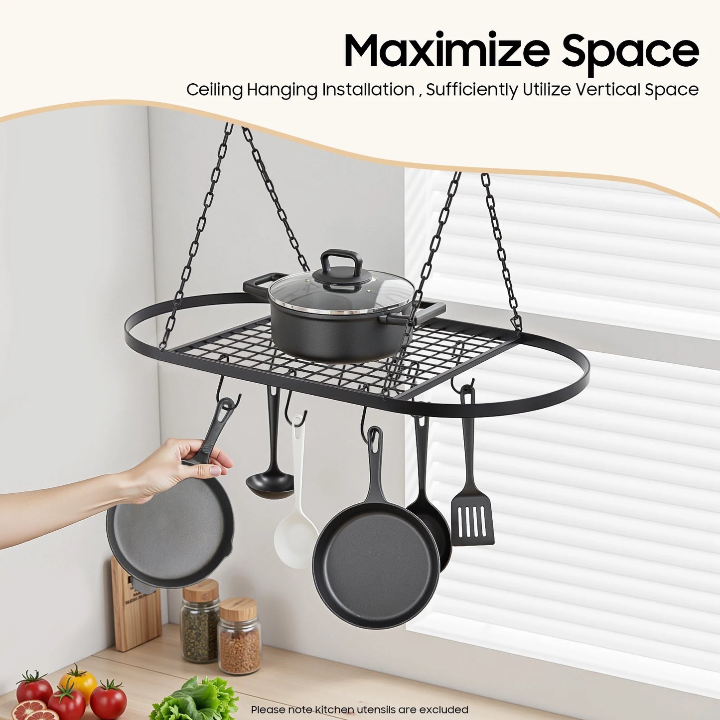 Universal Stainless Steel Ceiling Mounted Pot And Pan Rack