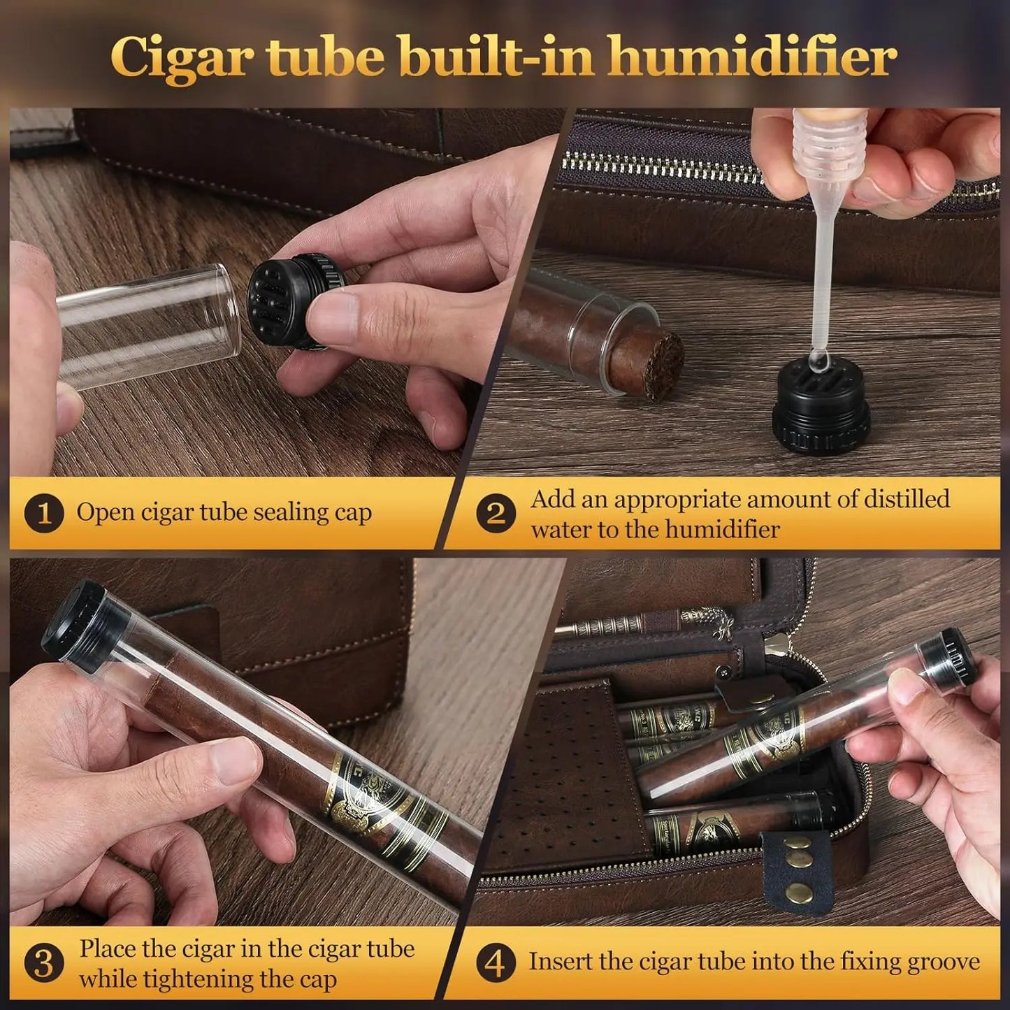 Cigar Humidor, Leather Travel Cigar Case, With Cigar Draw Enhancer and Multifunction Cigar Cutter, Cigar Accessories Gift Set