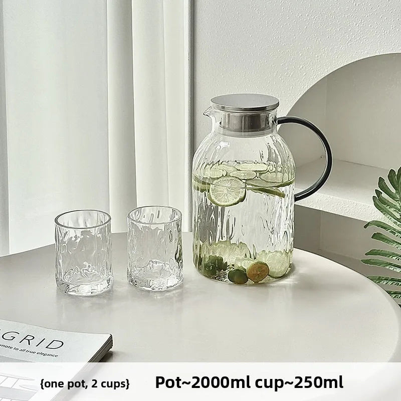 Premium Quality Glass Glacier Cold Water Pitcher,Sturdy Borosilicate Glass Jug for Fruit Tea,Refreshing Drinks–Relax and Enjoy