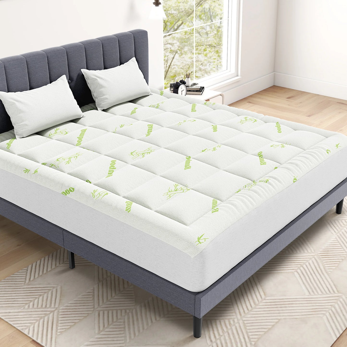 MCQ 400g Bamboo Viscose Mattress Topper Ultra Soft Pillow Top Mattress Pad with Stretchable Pockets Breathable Cooling Topper