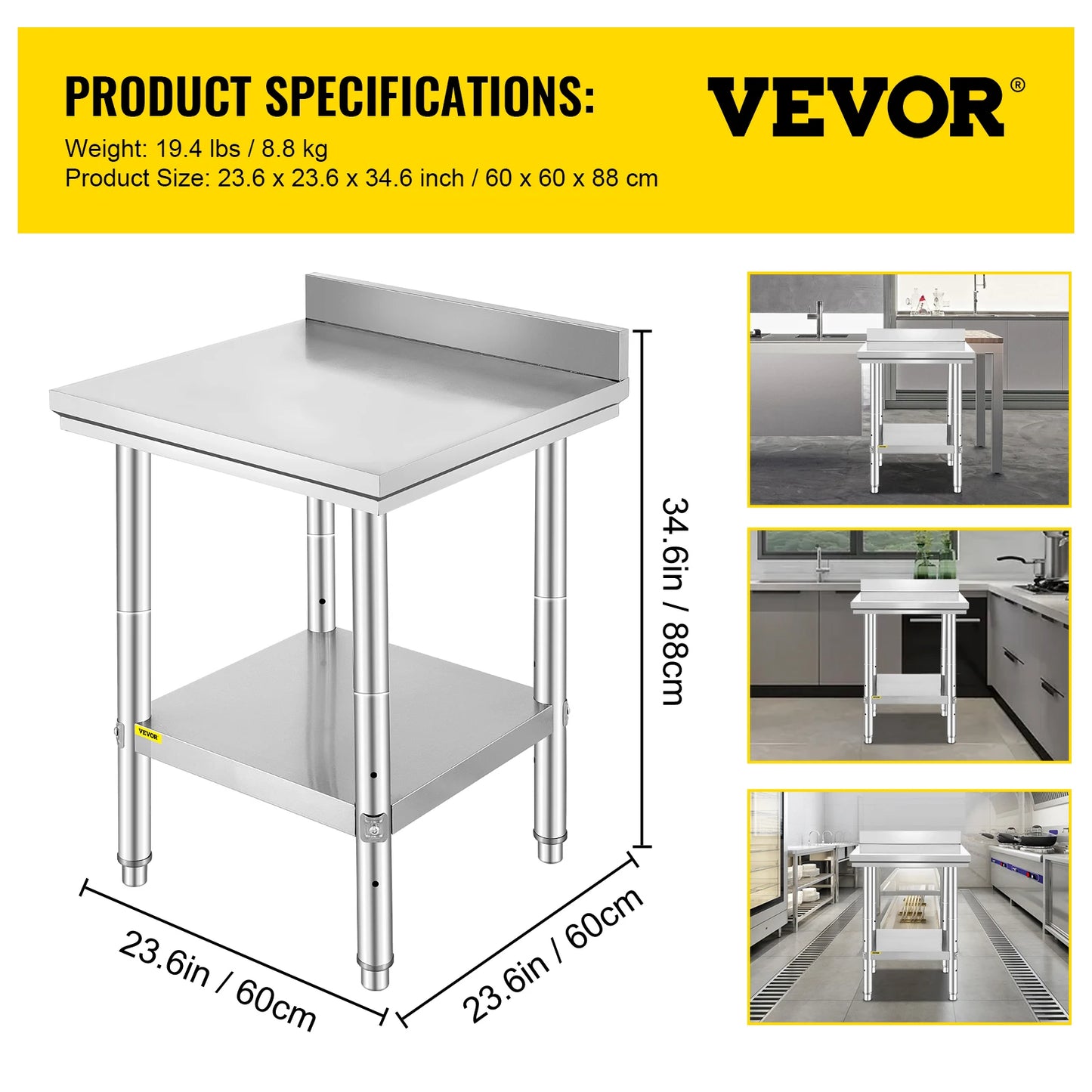 SucceBuy Kitchen Work Bench Commercial Catering Table Worktable with Undershelf Stainless Steel 330LBS 286LBS Restaurant Garage