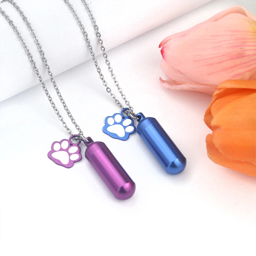 Polychrome Pet Paw Print Cremation Jewelry Urn Necklace for Ashes for Human/Pet Memorial Ashes Necklace Keepsake Pendant Lockets