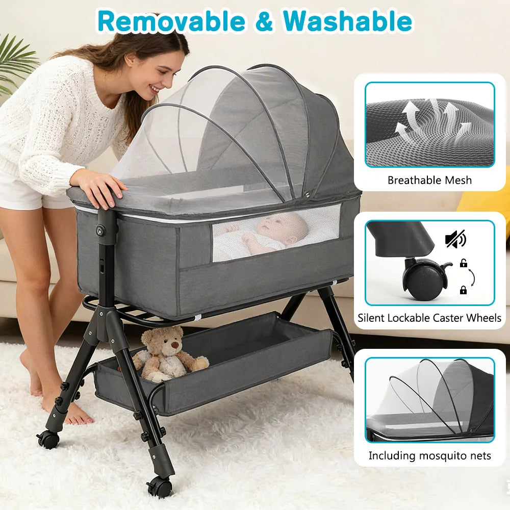 Portable Baby Bassinet Bedside Crib With Mesh Window