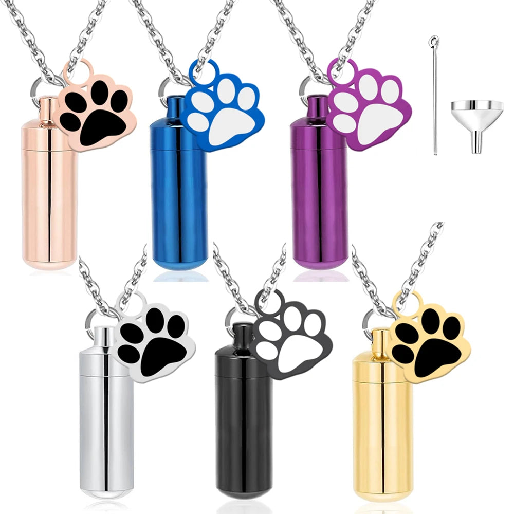 Polychrome Pet Paw Print Cremation Jewelry Urn Necklace for Ashes for Human/Pet Memorial Ashes Necklace Keepsake Pendant Lockets