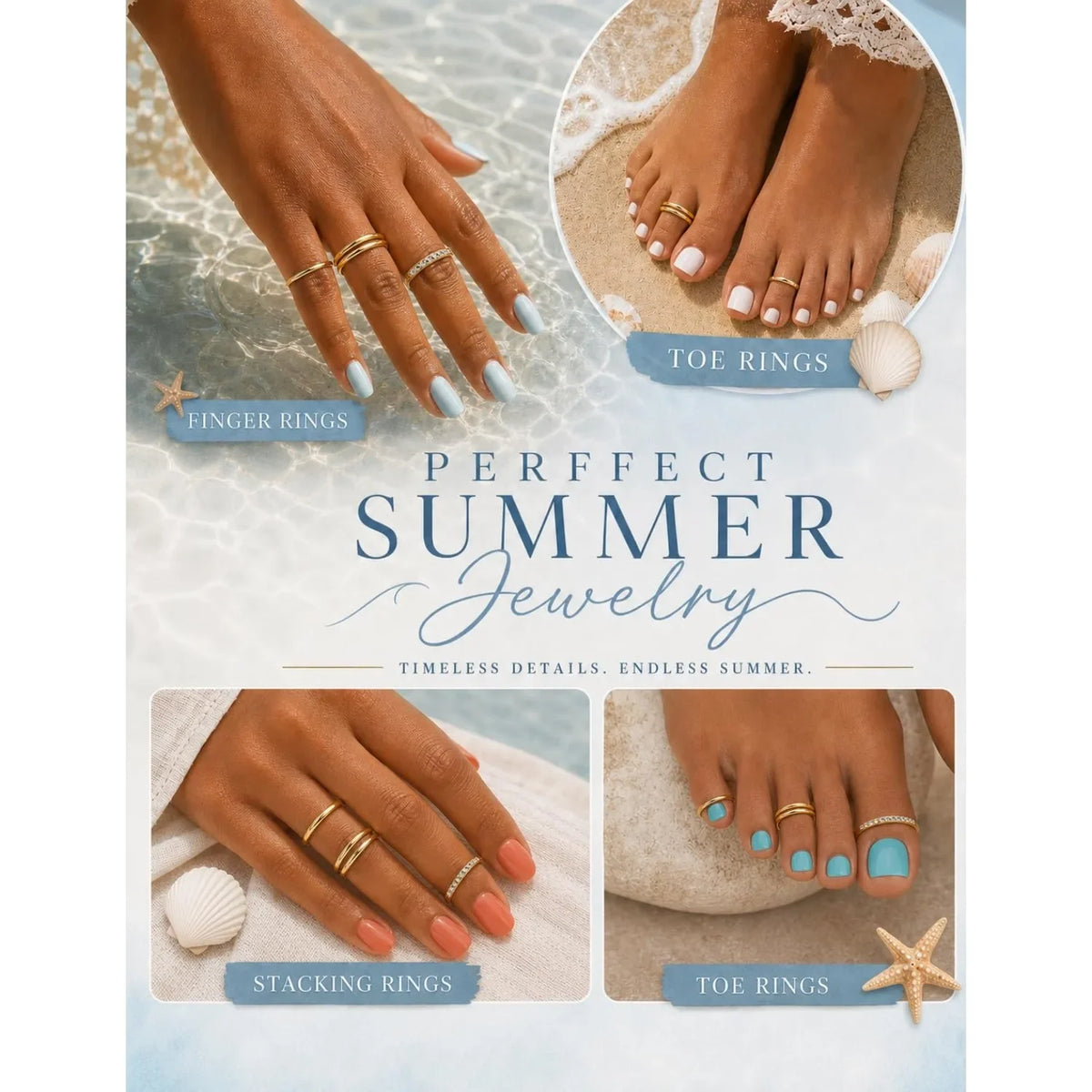 Adjustable 14K Gold Plated Toe Ring Set Featuring Cubic Zirconia