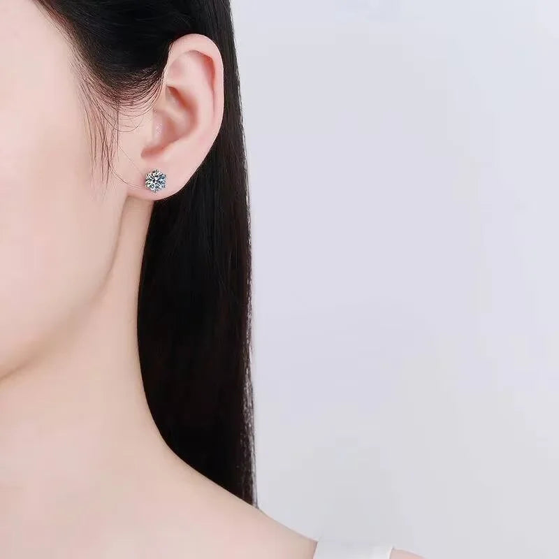 0.3-2CT Moissanite Earrings 925 Sterling Silver Round Cut Stud Earrings Piercing Earrings for Men and Women Fine Jewelry