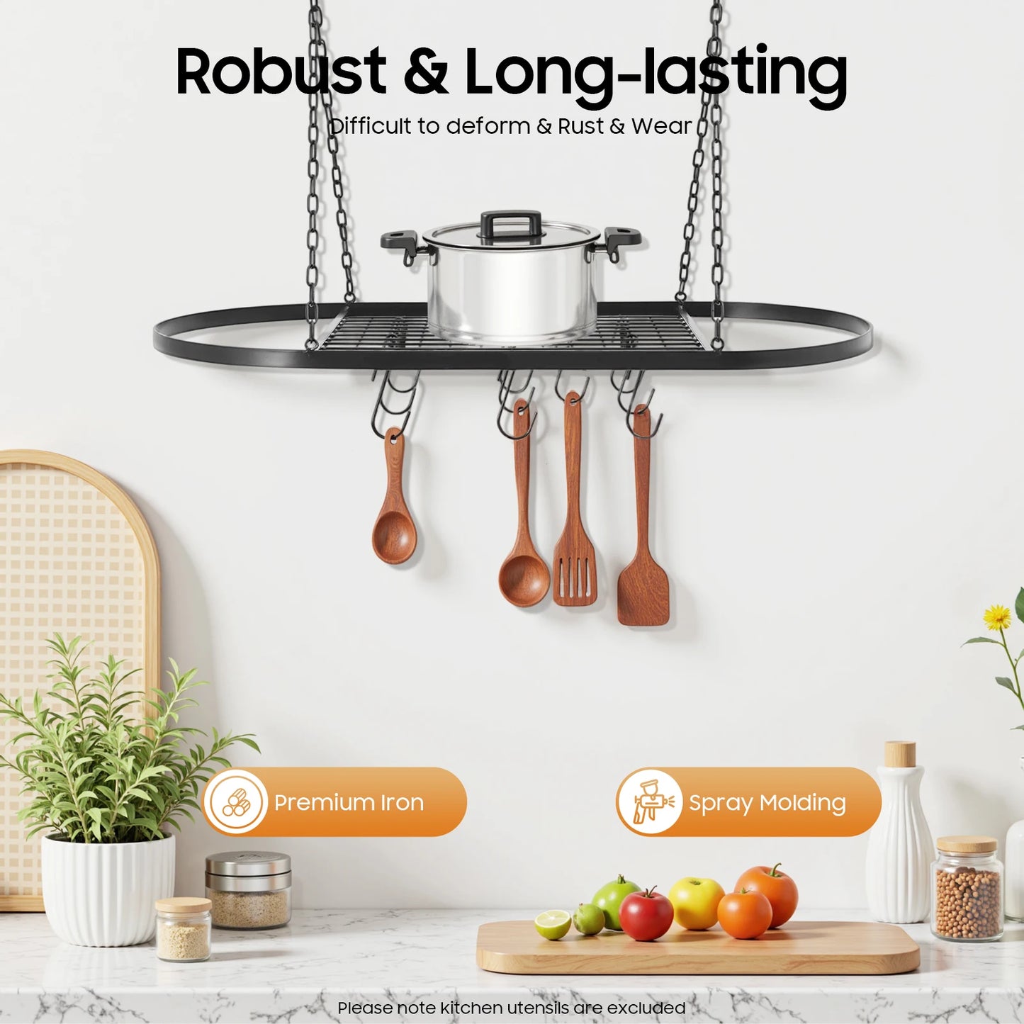 Universal Stainless Steel Ceiling Mounted Pot And Pan Rack
