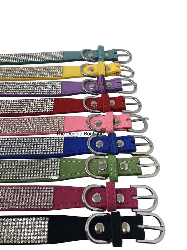 Adjustable Rhinestone Dog Collar Featuring Soft Velvet Microfiber